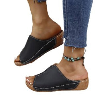 Sandalias de mujer Muffin de talla grande con cuña, plataforma y punta abierta