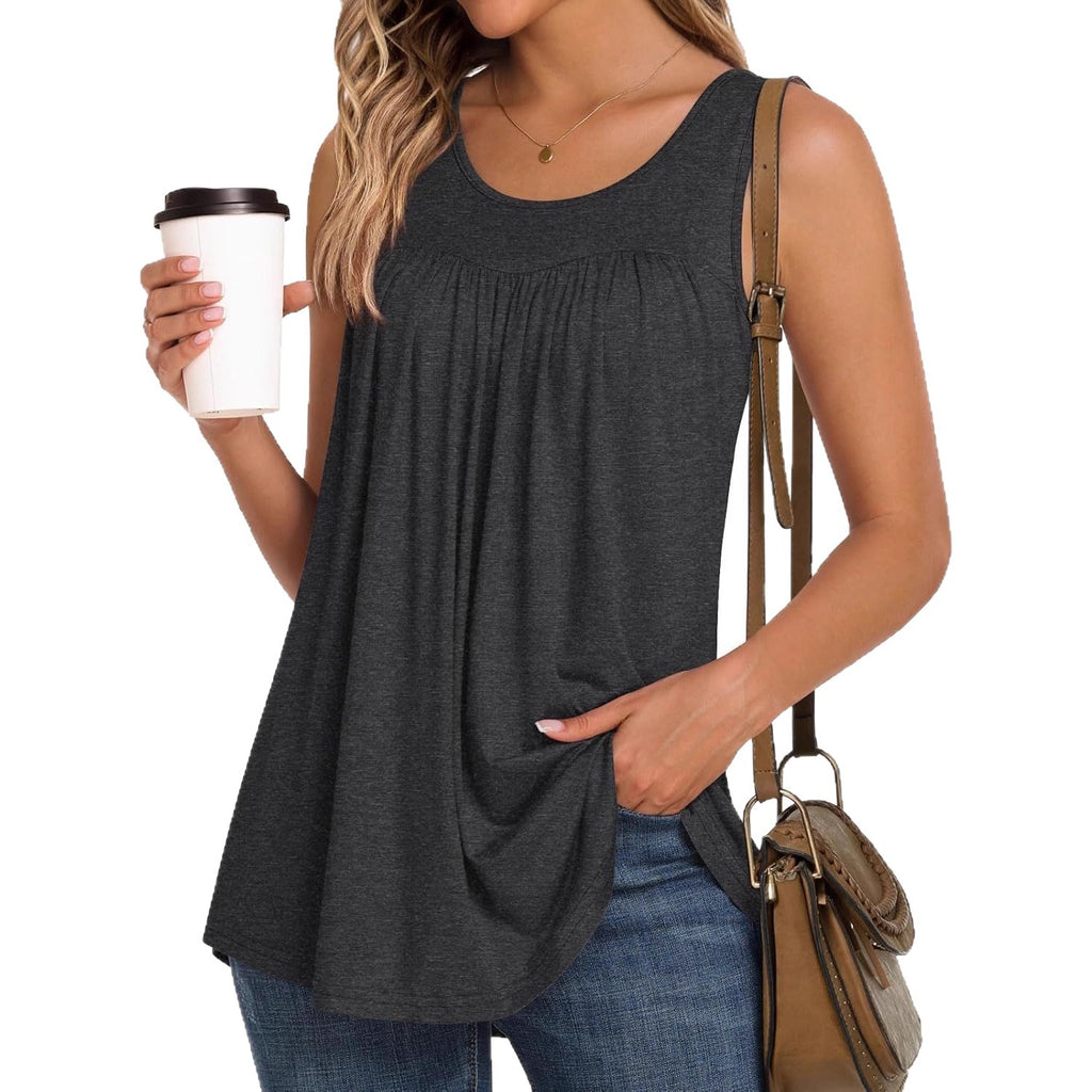 Camisa informal para mujer, manga larga, manga corta, estampado, cuello redondo, sin mangas