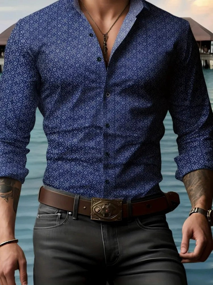 Camisa de manga larga 3D estampada para hombre, estilo casual y personalizado, tendencia europea y americana, para primavera y otoño