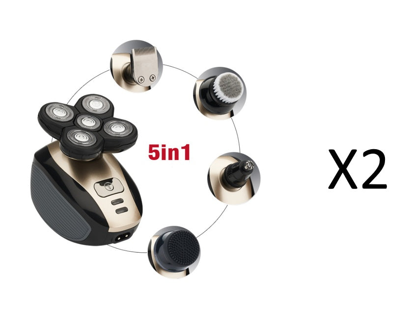 5 i 1 multifunktionell elektrisk rakapparat med 5 blad för män, rakat huvud, uppladdningsbar rakmaskin, skägg-, näs- och hårtrimmer