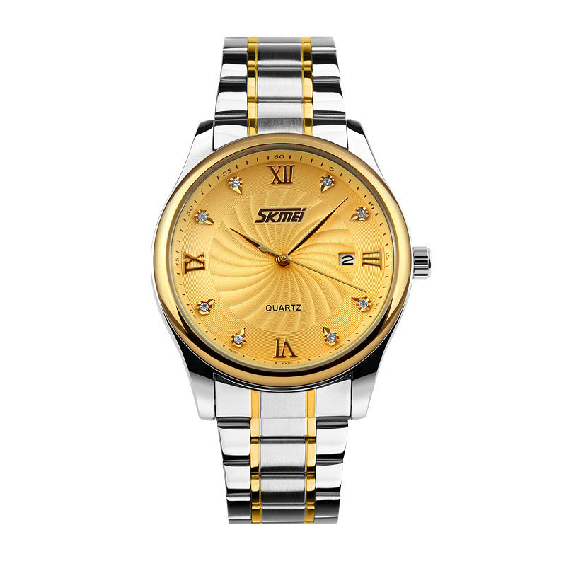 Vattentät kvartsklocka med stålband, herrklocka