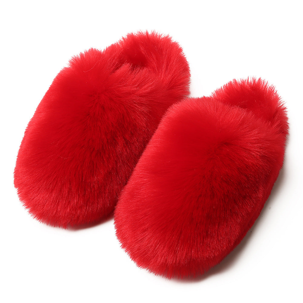 Europäische und amerikanische flauschige Damen-Hausschuhe für Herbst und Winter, warm, mit Fleece-Futter, Kunstfell