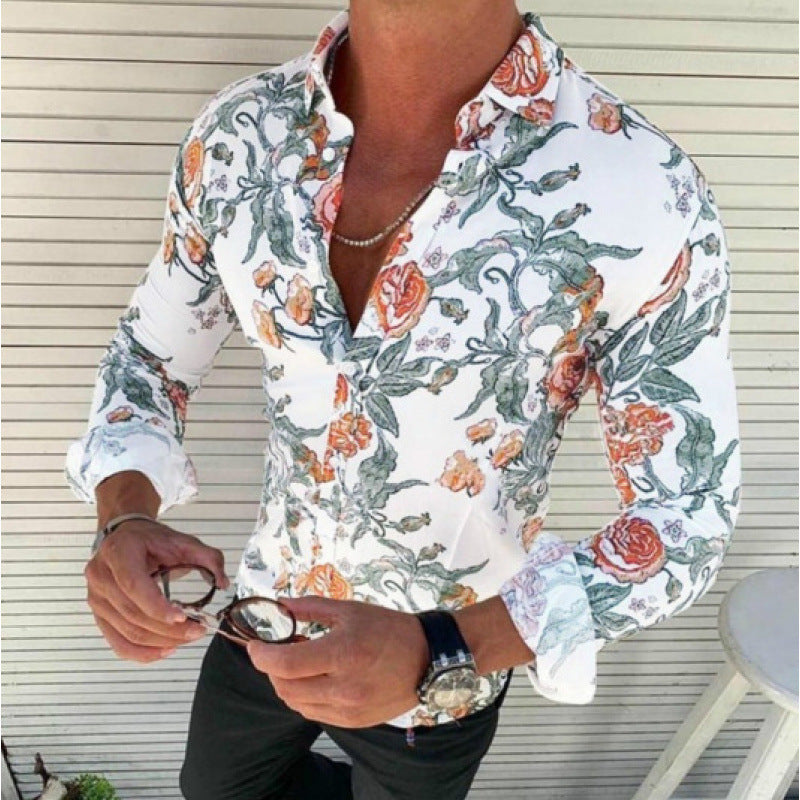 Camisa de manga larga para hombre, estampado casual estilo europeo y americano