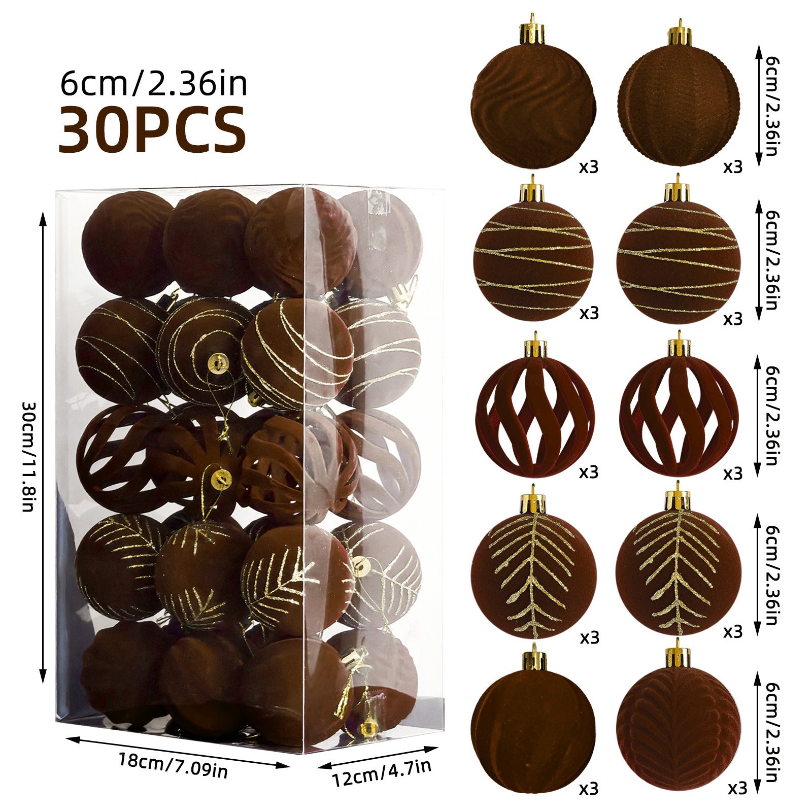 6 cm 30 juldekorationer galvaniserad plast målad boll julkulset rund bollhänge