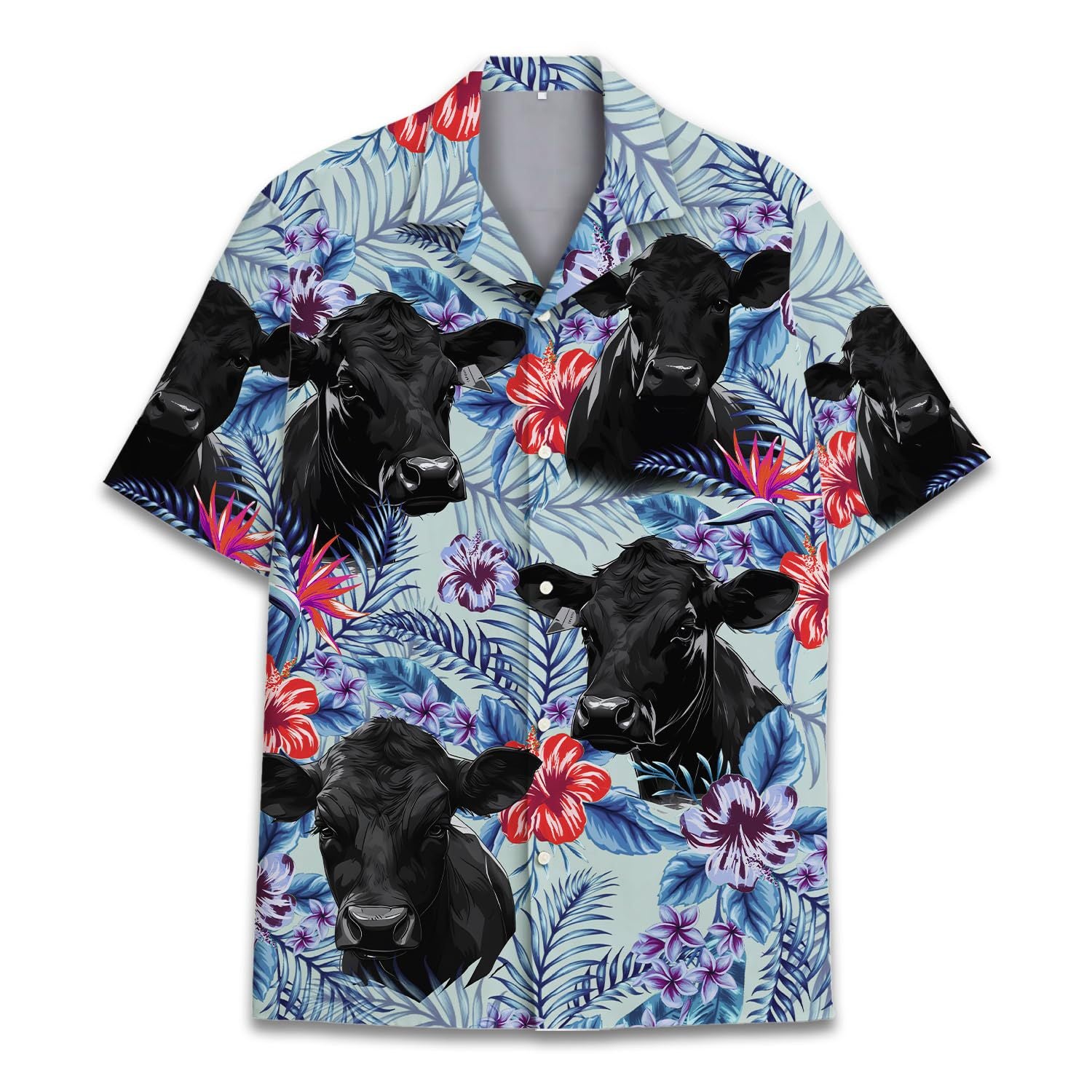 Camisa estampada de manga corta con solapas retro para hombre