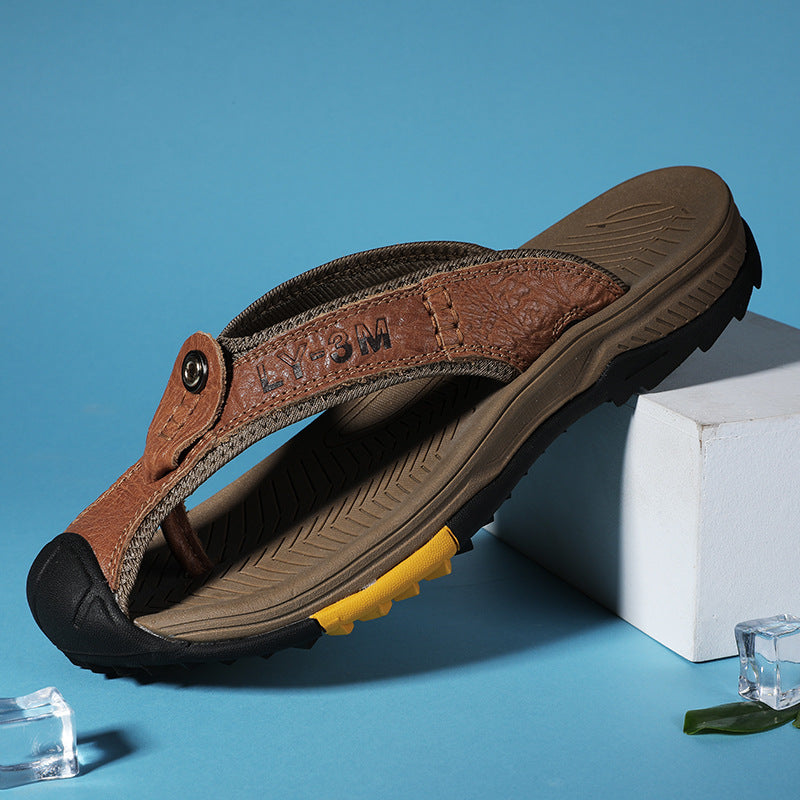 Lässige Lederslipper für Herren, Sommersandalen für Strand, Outdoor und Sport, Größe 45, Flip-Flops zum Klettern und Waten