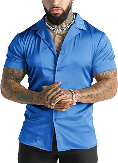 Camisa casual de manga corta para hombre, estilo disco