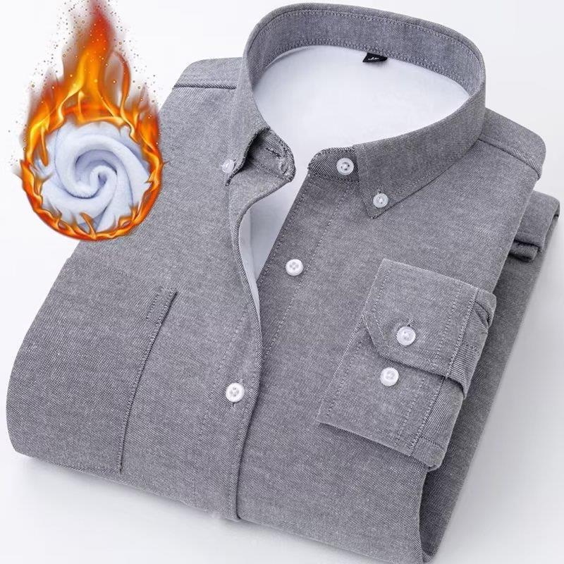 Camisa Oxford informal de franela, manga larga, cepillada, gruesa y cálida con forro polar