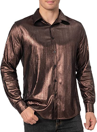 Camisa abotonada casual de color liso con lentejuelas para hombre