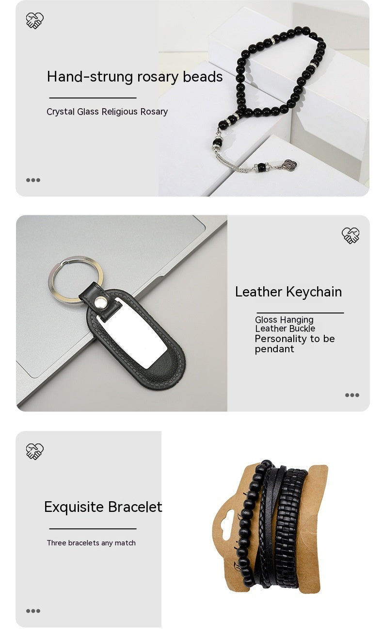 Sju-delat herrset med klocka, plånbok, bälte och accessoarer – komplett presentpaket