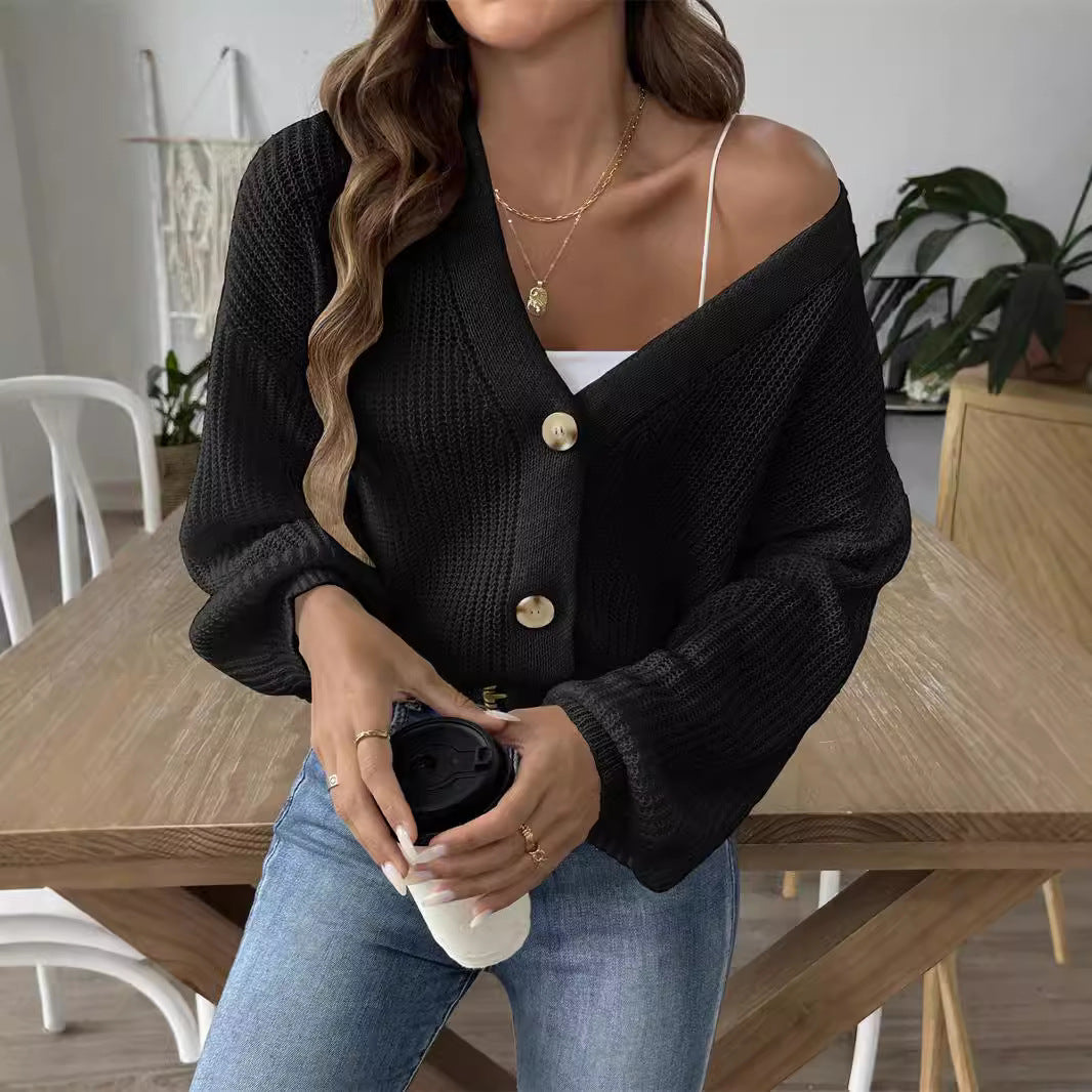 Chaqueta de punto minimalista con botonadura corta para mujer
