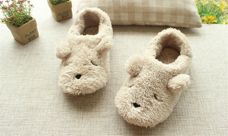 Pantuflas suaves de peluche con perro de caricatura para casa