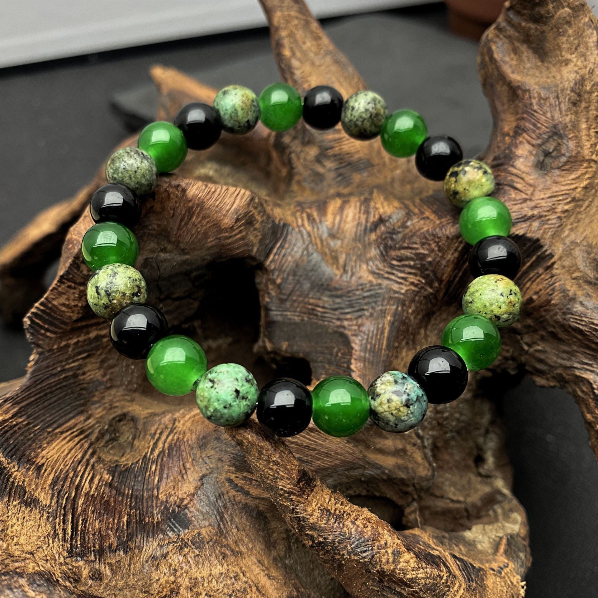 Men's Casual Green Onyx Obsidian Green Crystal Bracelet