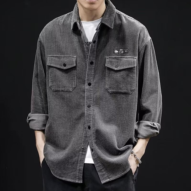Camisa de pana para hombre, talla grande y oversize para primavera y otoño