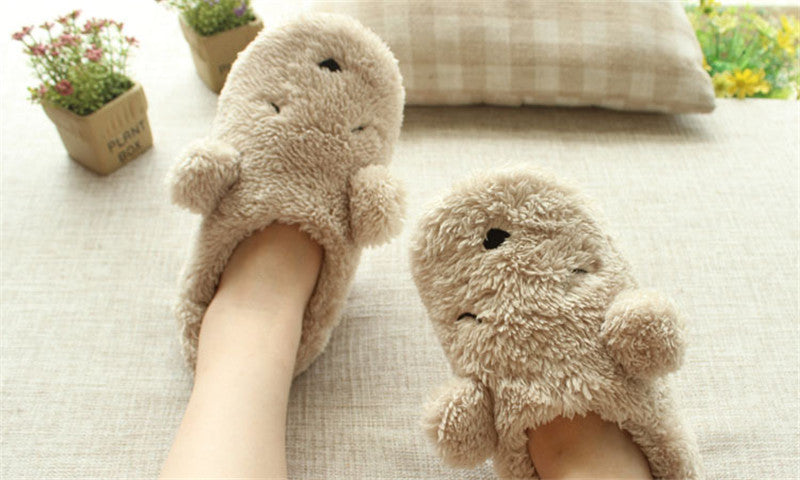 Pantuflas suaves de peluche con perro de caricatura para casa