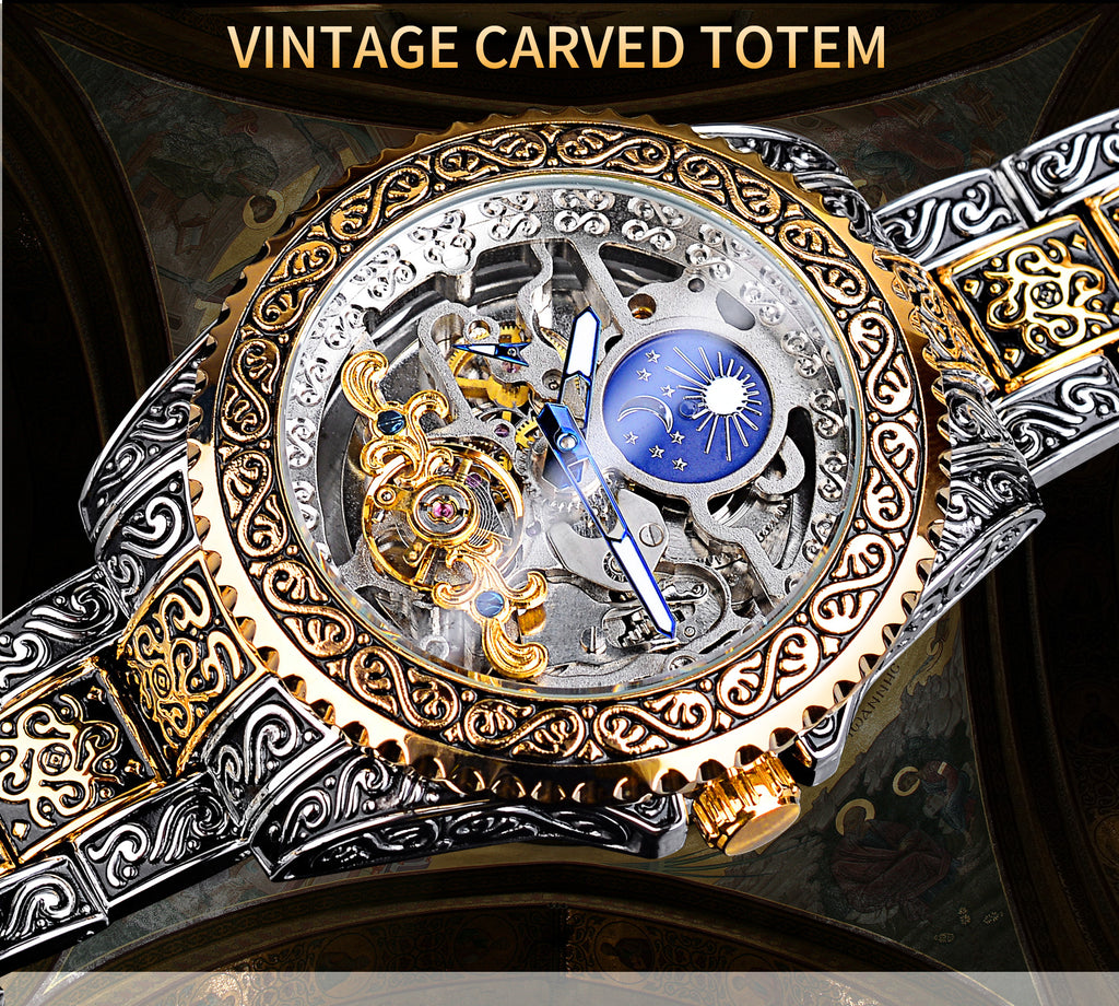 Forsining skelettskurna tourbillon mekaniska klockor lyxigt herrarmbandsur