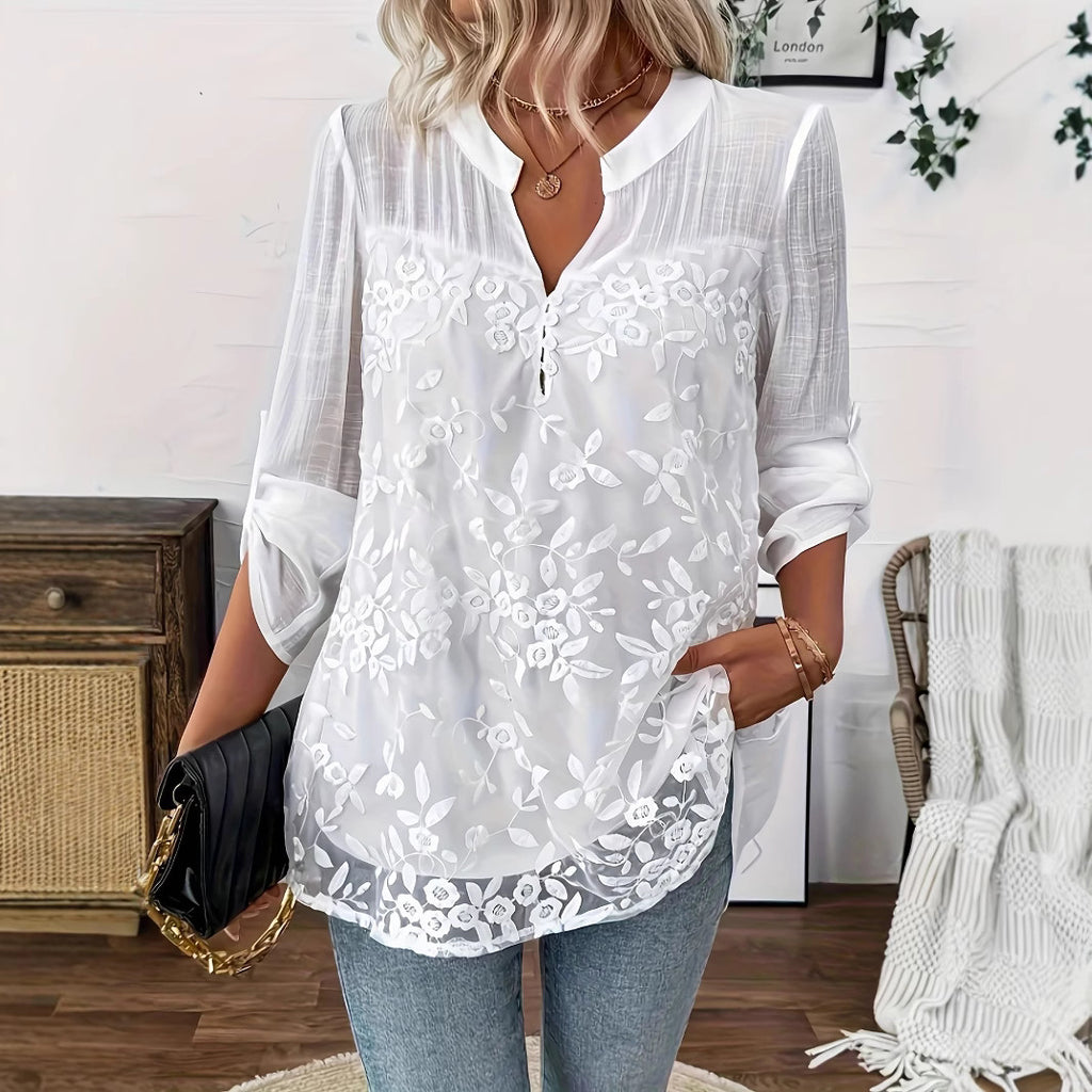 Camisa casual tipo pulóver con parche de encaje estilo europeo y americano