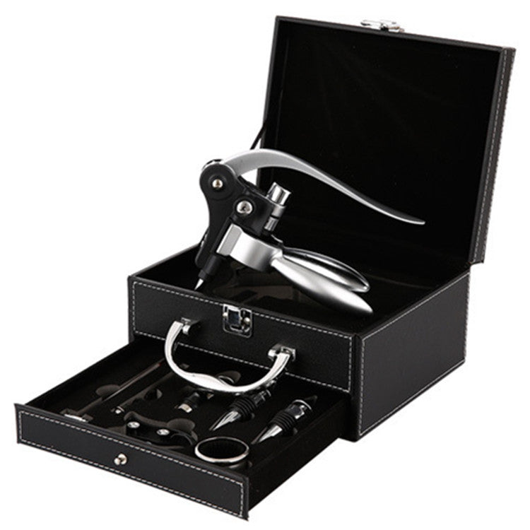 Drawer Type Leather Box Wine Set Wooden Box Packaging Rabbit-shaped Corkscrew Set