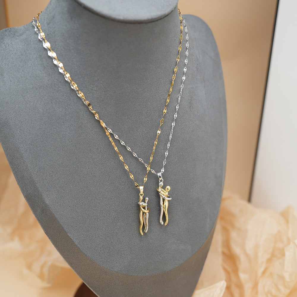 Couple Hugging Bronze Pendant Necklace