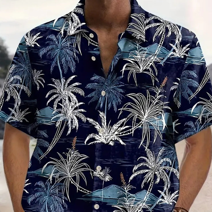 Herrenhemd mit Blumenmuster, kurze Ärmel, schnelltrocknend, Strandhemd mit Blumenmuster