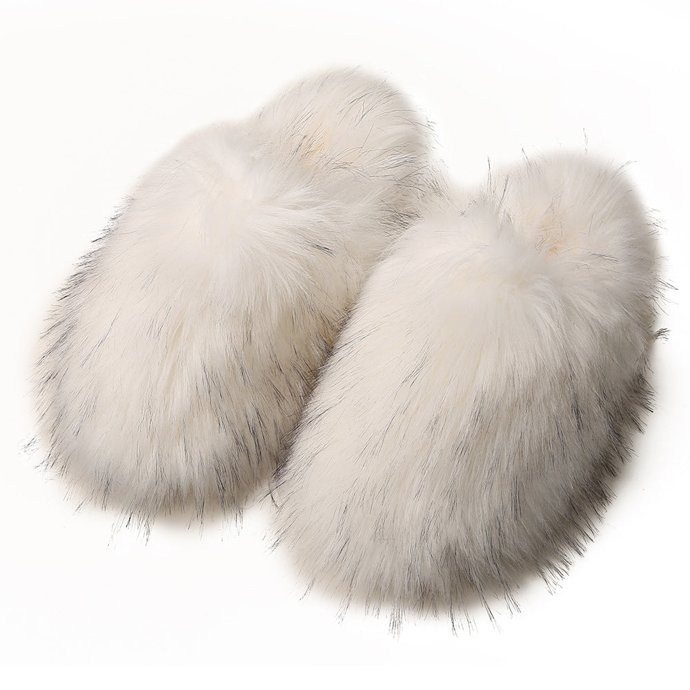 Europäische und amerikanische flauschige Damen-Hausschuhe für Herbst und Winter, warm, mit Fleece-Futter, Kunstfell