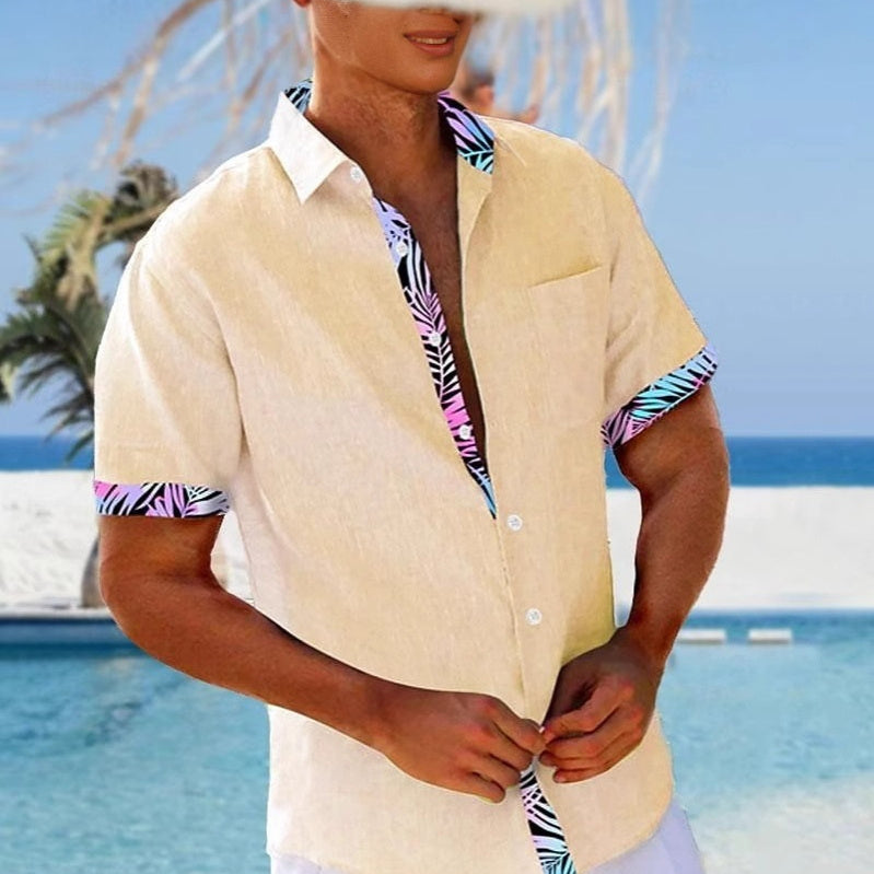 Camisa Holgada Casual de Manga 3D a Rayas para Hombre para la Playa