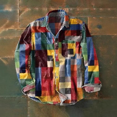 Nueva camisa retro de manga larga para hombre