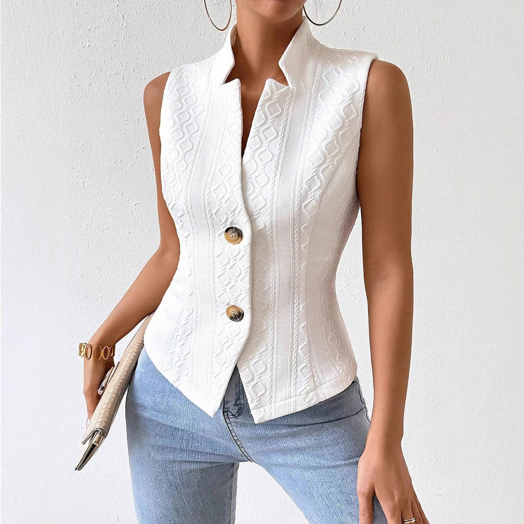 Top tipo chaleco sin mangas con botones y cuello en V para mujer