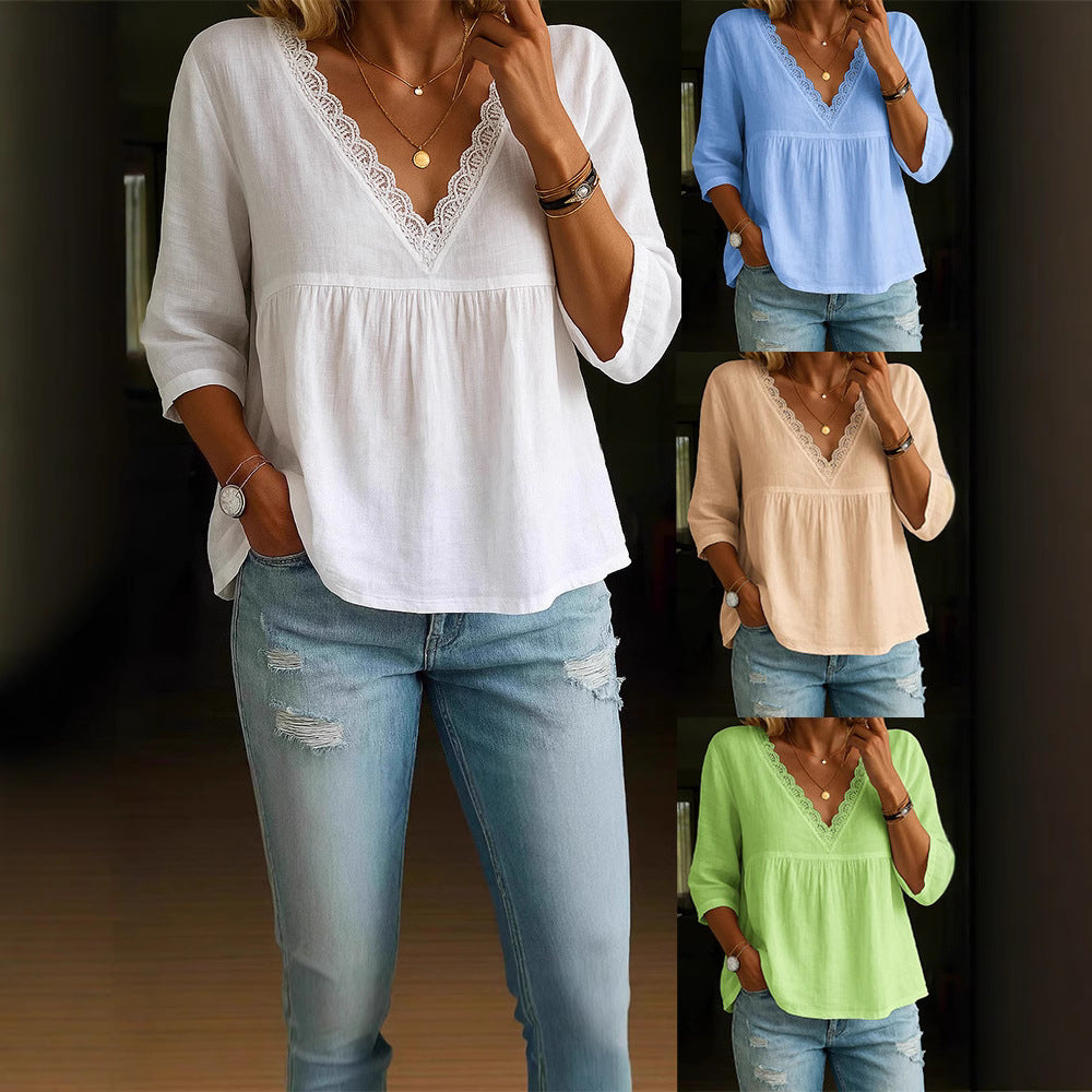 Blusa de mujer multicolor con cuello en V
