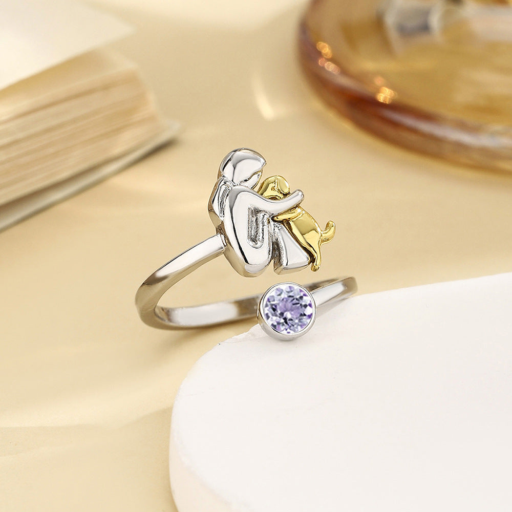 Birthstone Rhinestone Women's Open Ring