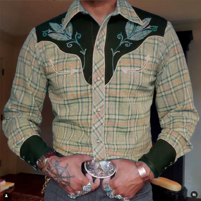 Camisa casual de manga larga con solapa y estampado 3D para hombre