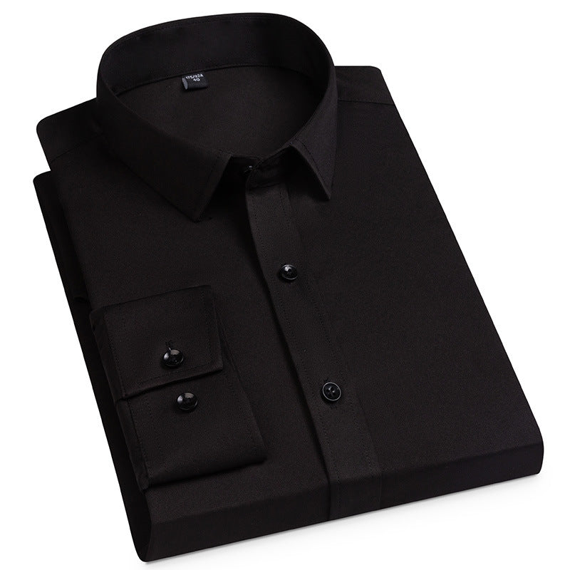 Chemise stretch à manches longues unie sans poche pour homme, style business casual, printemps