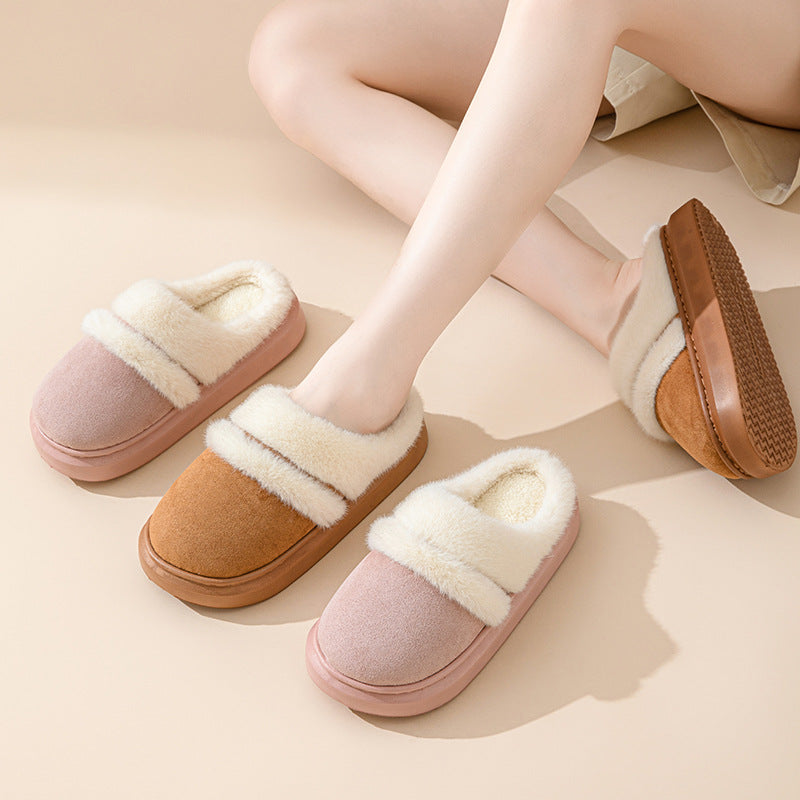 Pantuflas de algodón para mujer con suela gruesa antideslizantes para interior