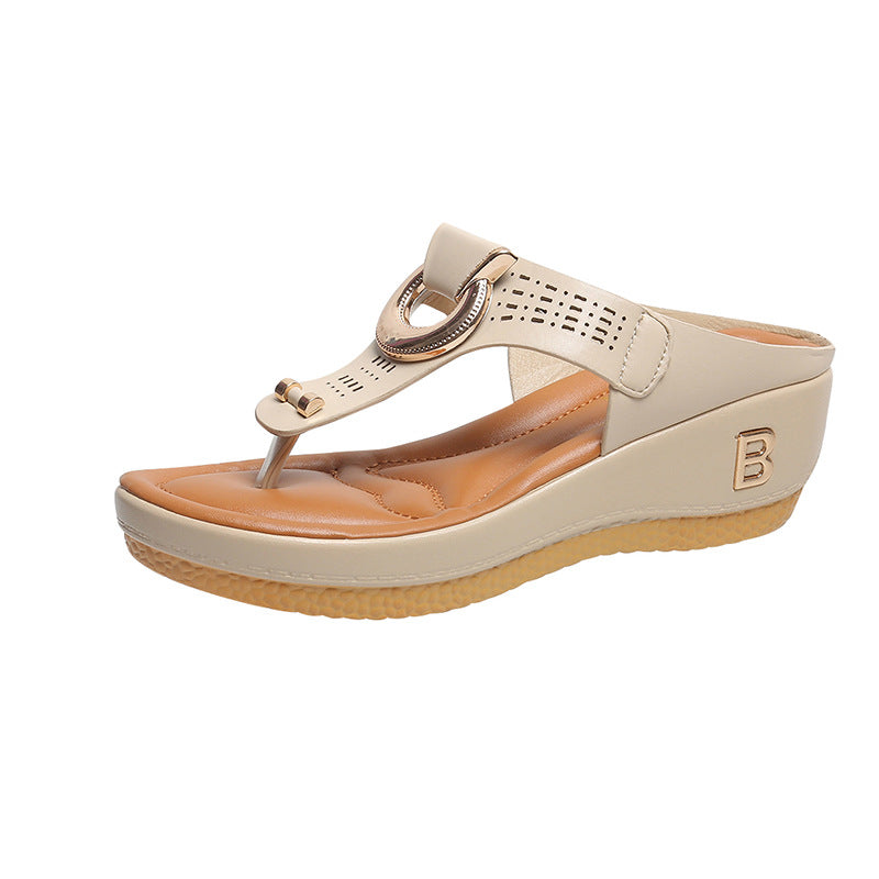 Sandalias tipo chancla con cuña y flor para mujer, talla grande, de playa