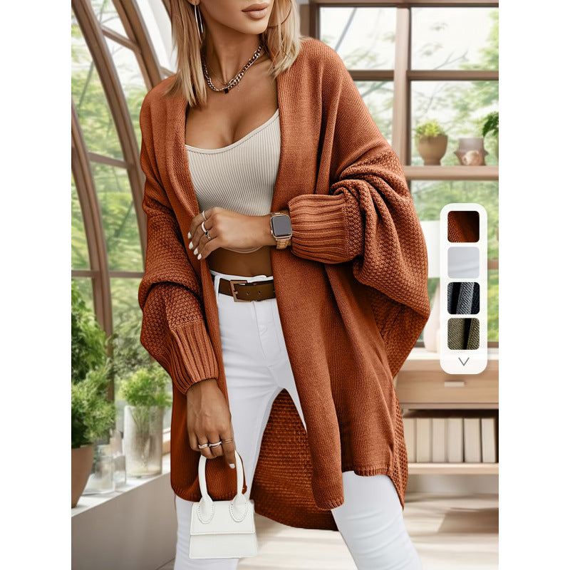 Abrigo tipo cárdigan largo, holgado e informal de color liso para mujer