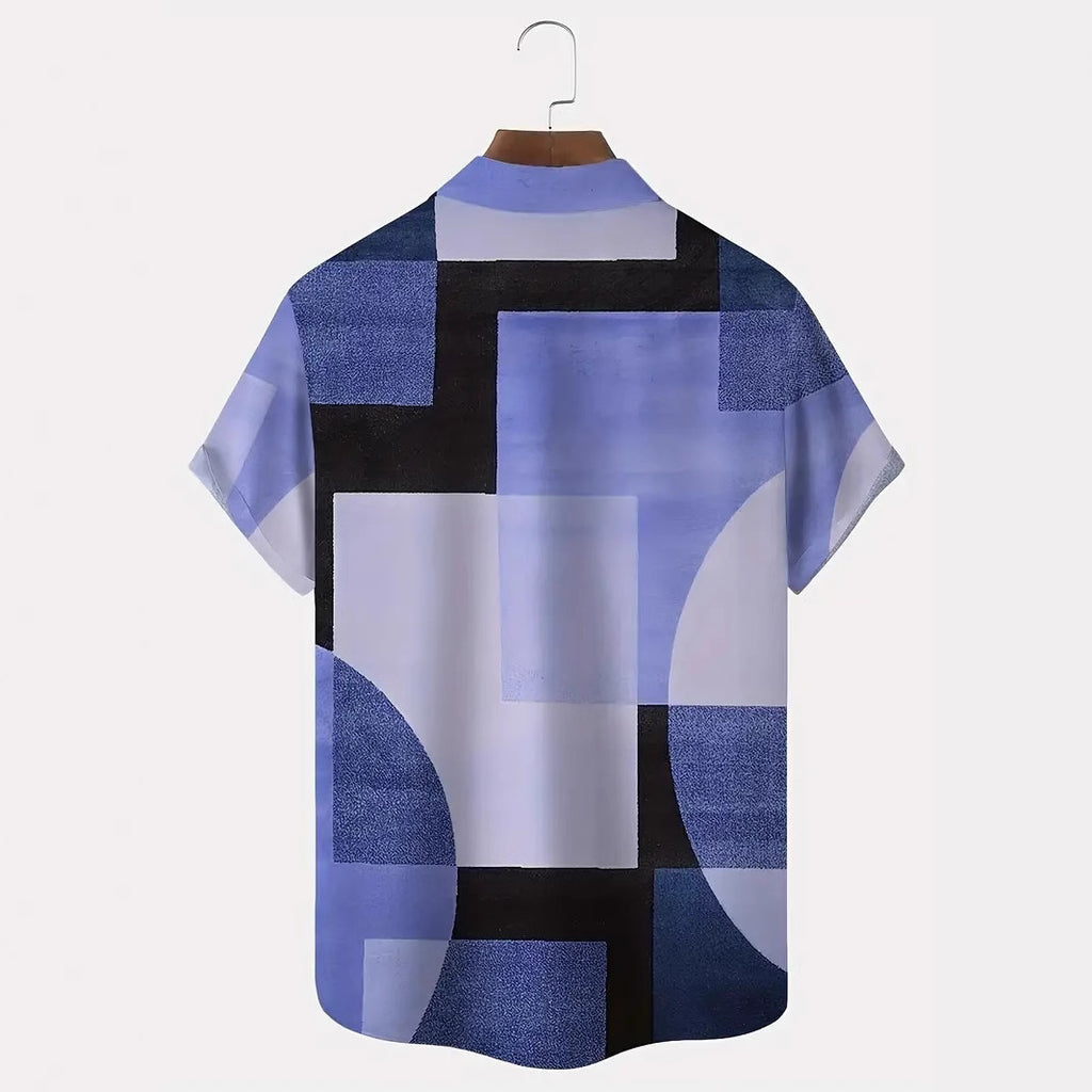Camisa clásica retro geométrica de contraste de color con estampado 3D cuadrado