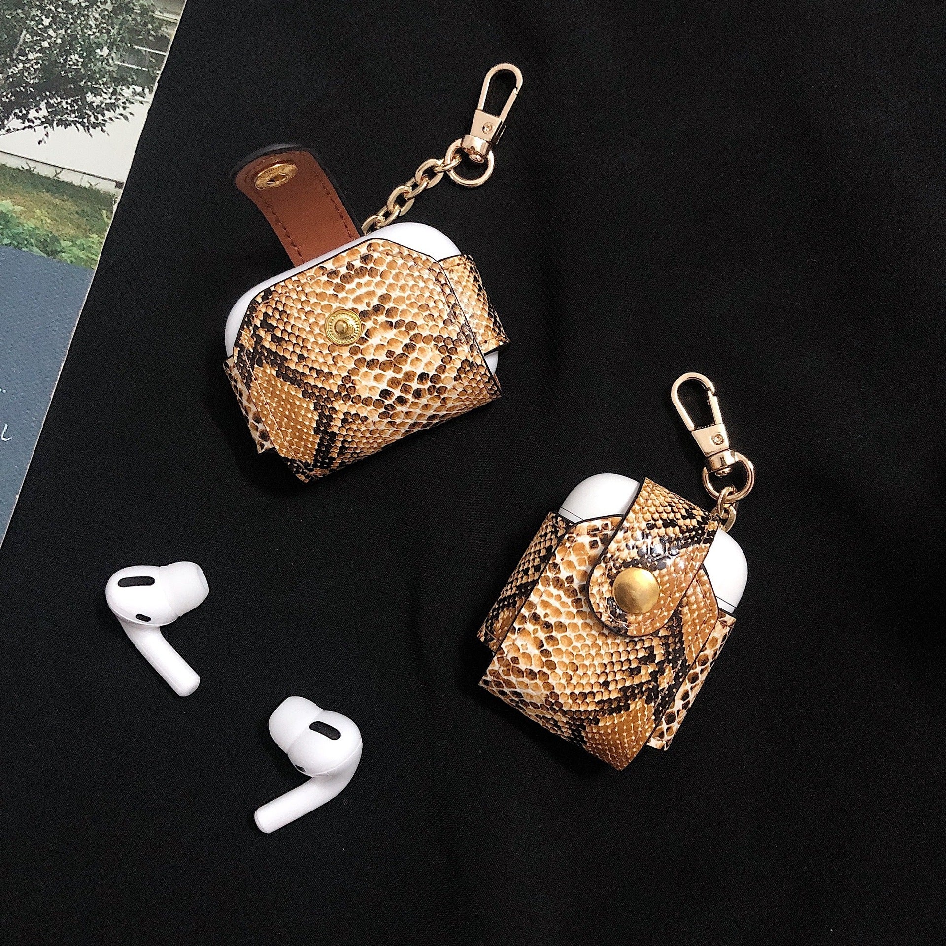 Kompatibel med Apple, skyddande fodral för airpods med ormskinnsmönster