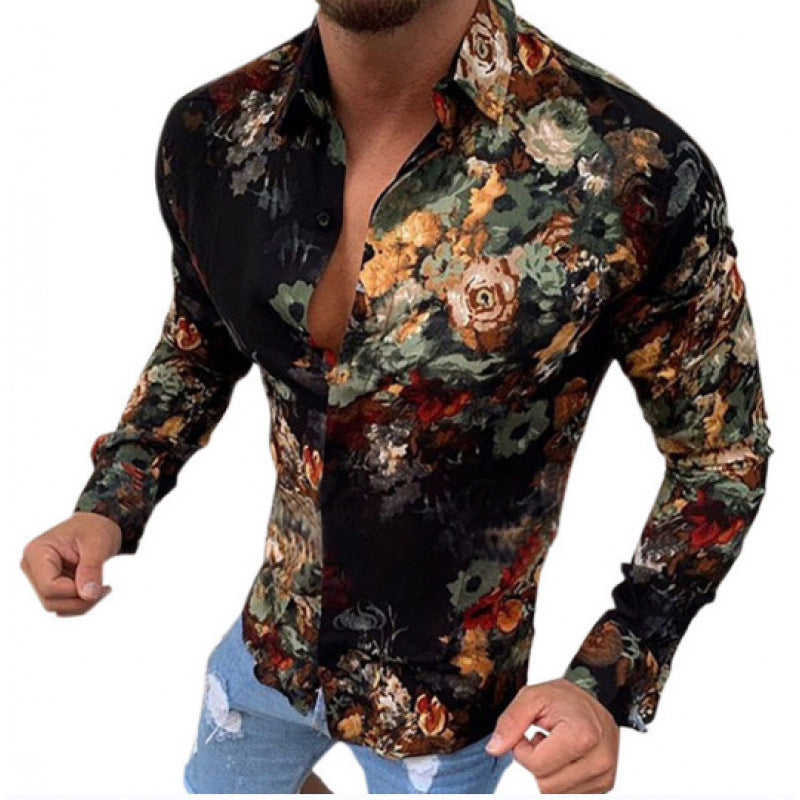 Chemise Homme À Manches Longues Décontractée À Imprimé Européen Et Américain