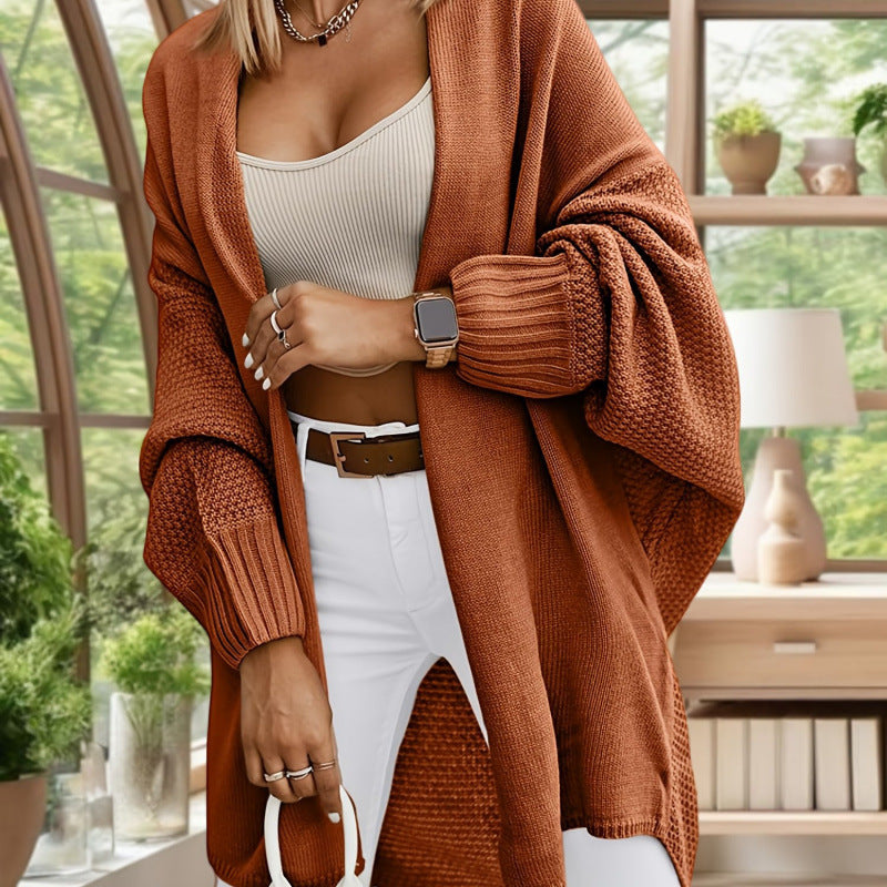 Abrigo tipo cárdigan largo, holgado e informal de color liso para mujer