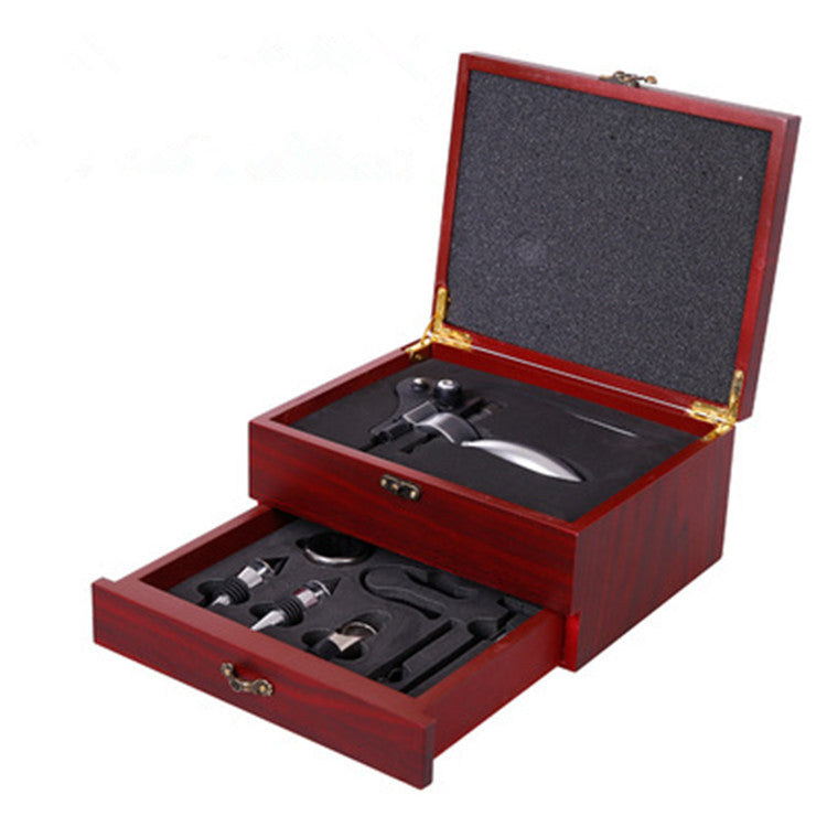 Drawer Type Leather Box Wine Set Wooden Box Packaging Rabbit-shaped Corkscrew Set