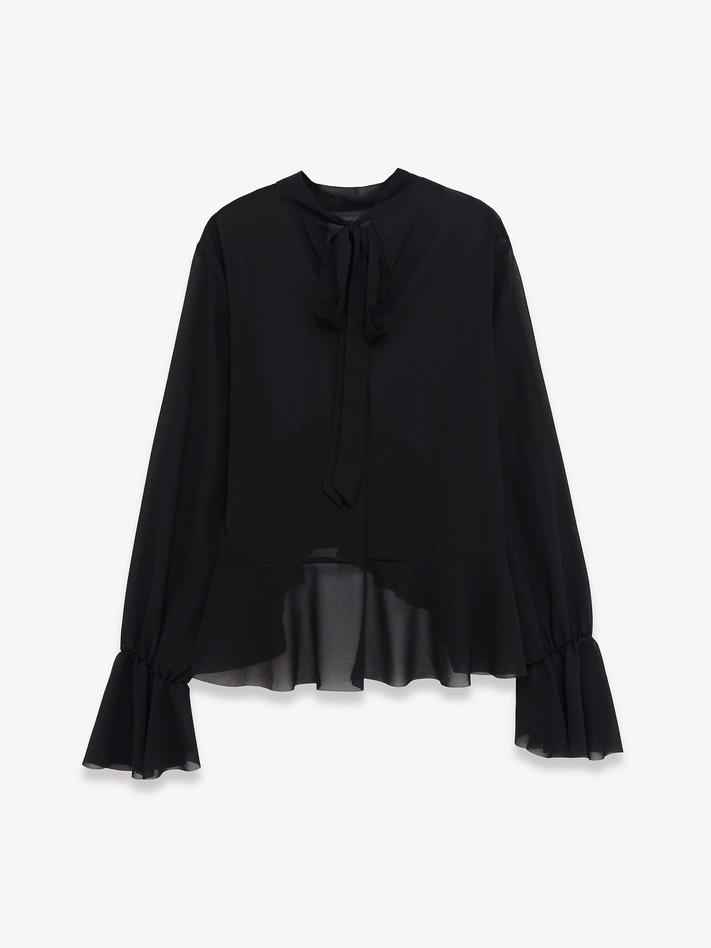 Elegante blusa de gasa con dobladillo fluido con volantes