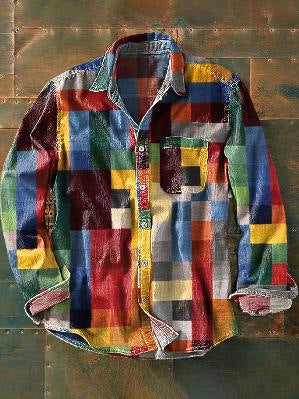 Nueva camisa retro de manga larga para hombre