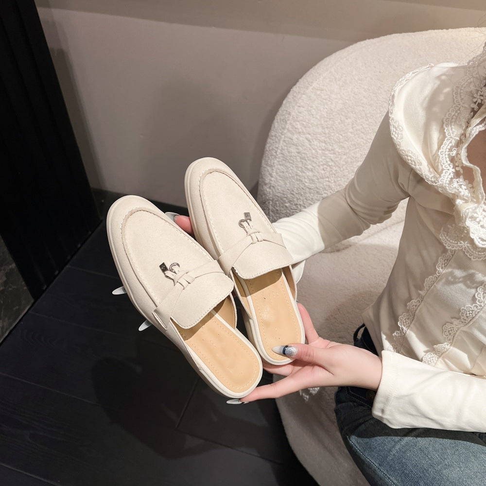 Mocassins en cuir véritable pour femme, pantoufles ouvertes