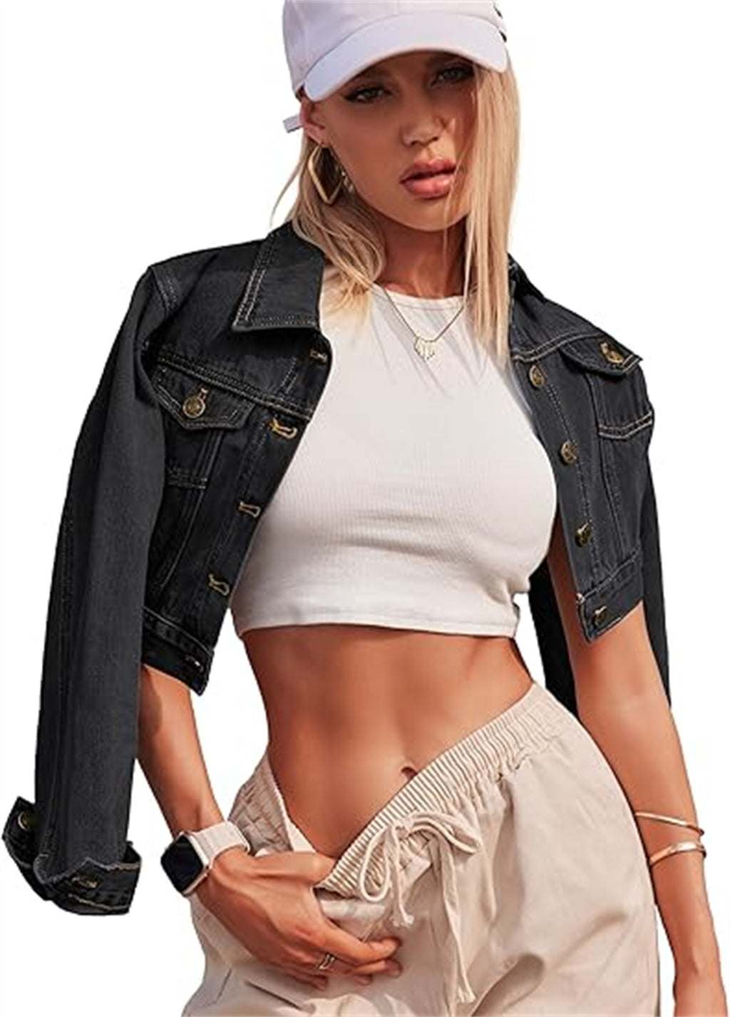 Chaqueta vaquera corta de manga larga con botones