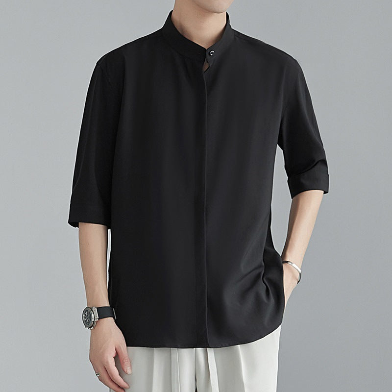 Camisa china de hombre de verano, cuello mao, media manga