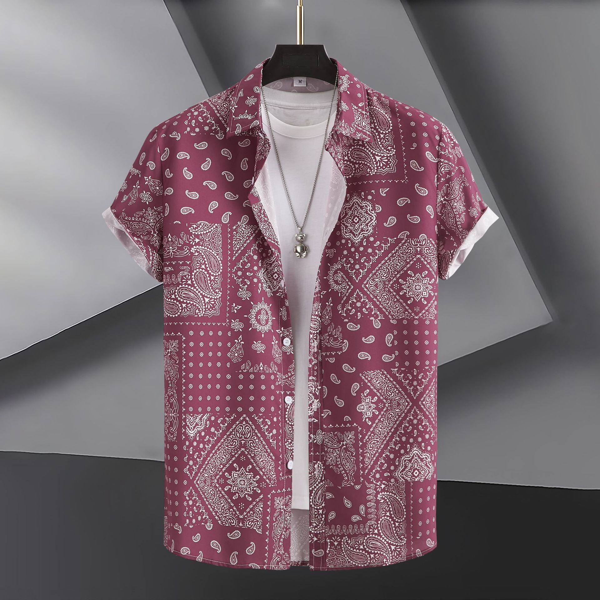 Camisa casual de manga corta con estampado digital para hombre