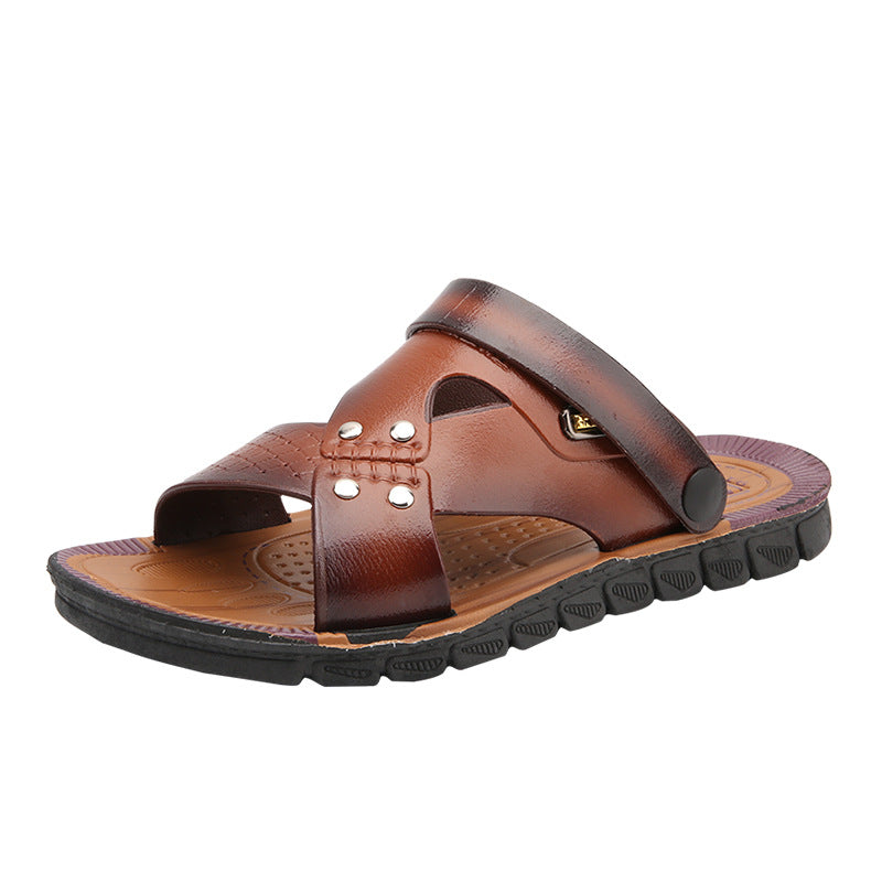 Men's leather sandals and slippers with soft soles