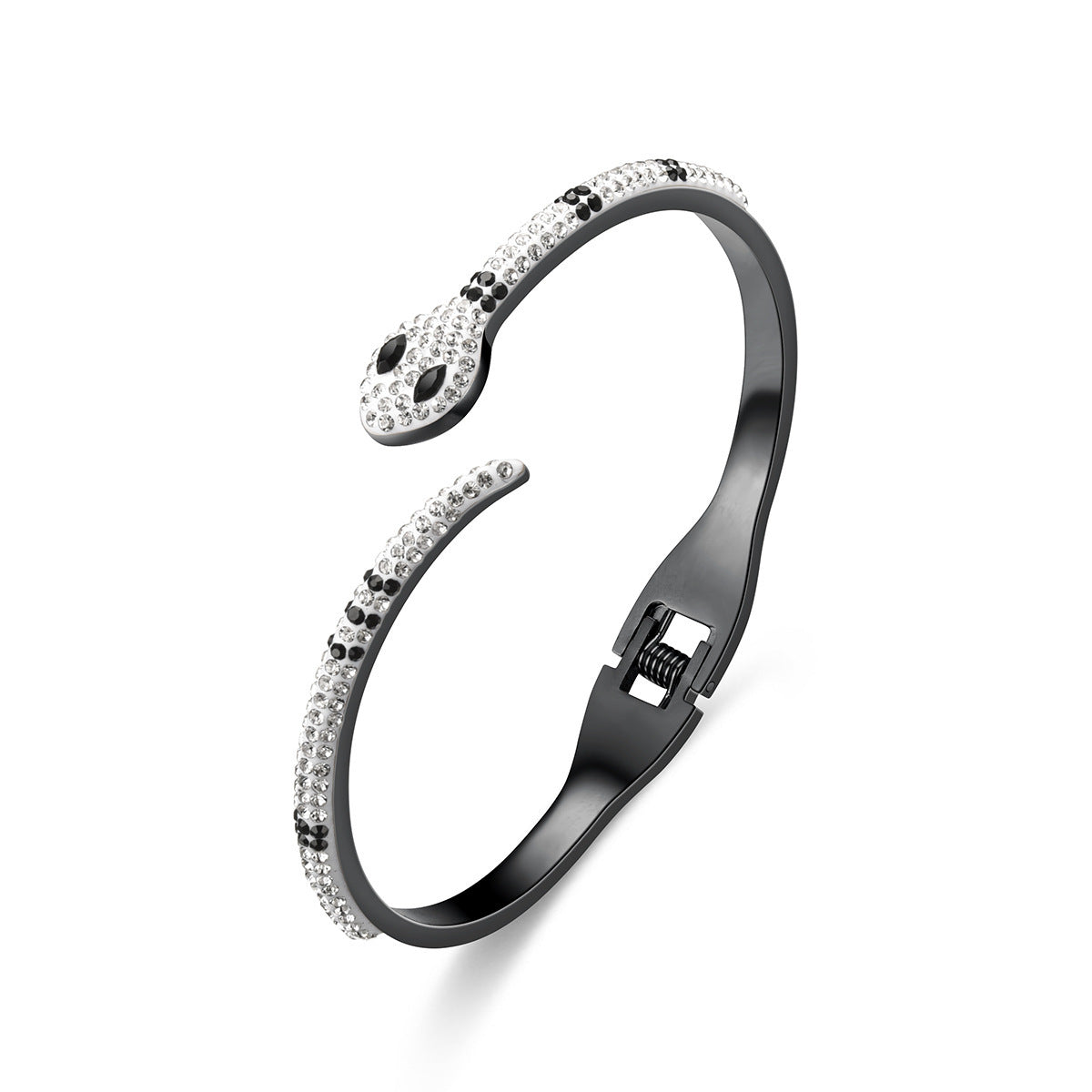 Grönögd ormarmband i rostfritt stål med mikroinfattade diamanter