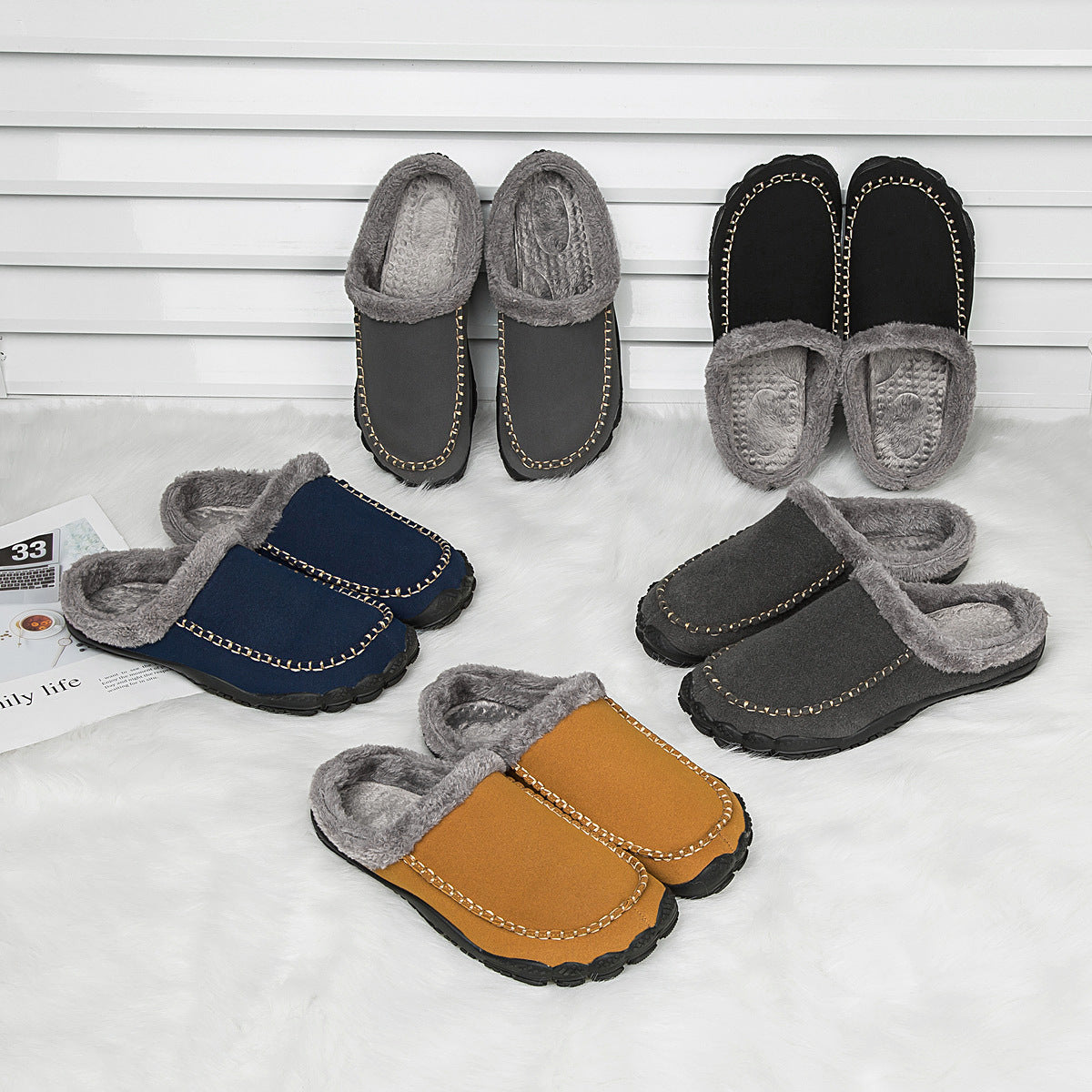 Zapatillas de invierno para hombre, cálidas, ligeras, antideslizantes, acogedoras y mullidas, de casa, anchas, para interior y exterior