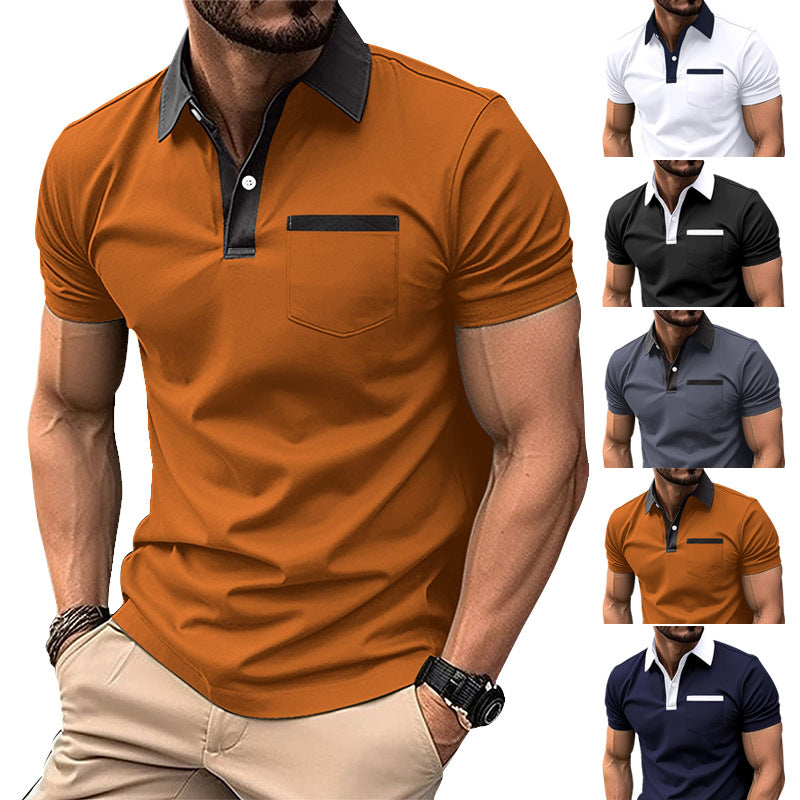 Camiseta polo de manga corta para hombre, ajuste slim, con bolsillo y cuello solapa